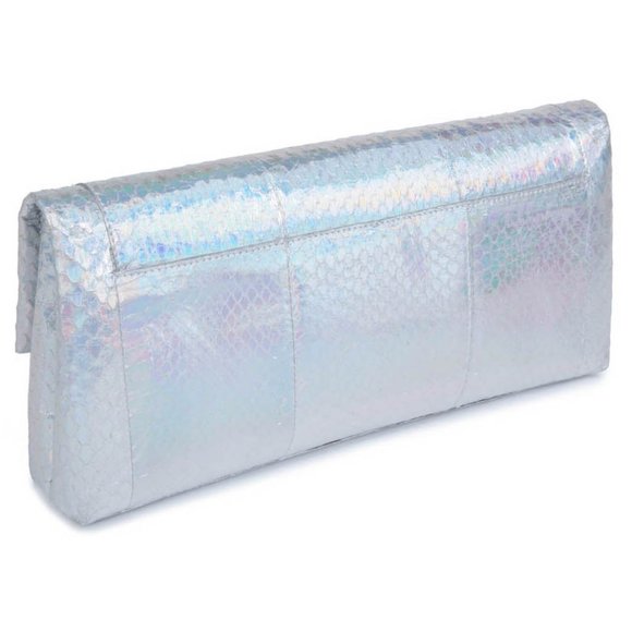 Auth Brand New Nancy Gonzalez GENUINE PYTHON silver mirror Gotham clutch + strap - Picture 3 of 14